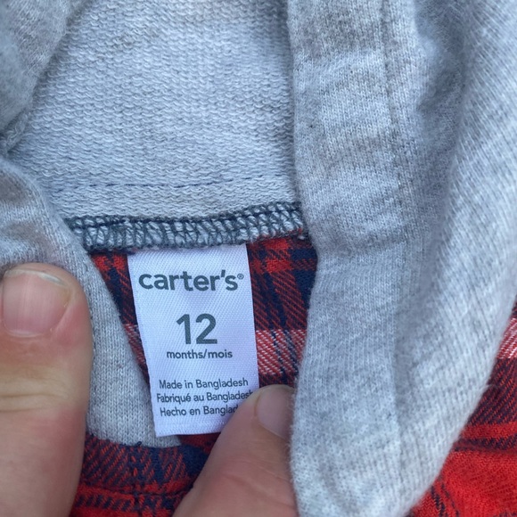 Baby boy flannel button up with hood - Picture 3 of 3